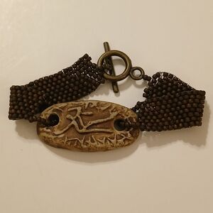 Brown Rustic Charm Symbol Beaded Strap Retro Boho Bracelet